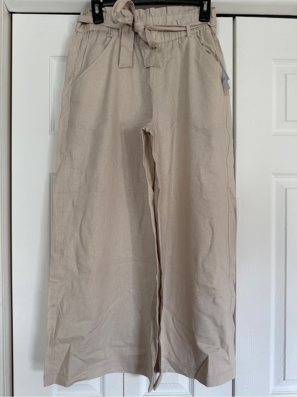 Morgan Taylor Beige Tie-Waist Wide-Leg Pants